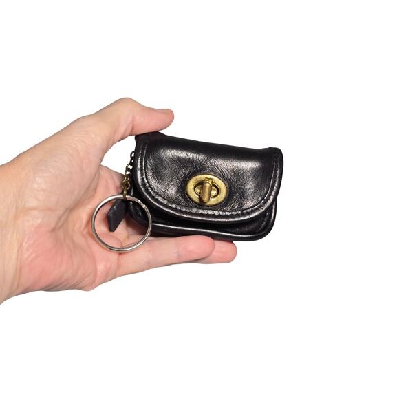 90s Coach Vintage Black Leather Mini City Bag Coin Purse Keychain Fob Charm - Picture 13 of 15